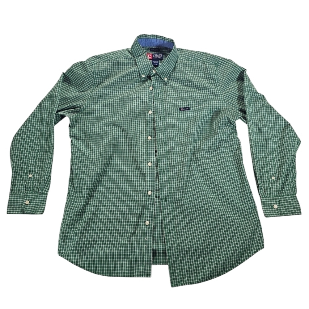 Chaps Mens Easy Care Button Down Plaid Green Long Sleeve size Large